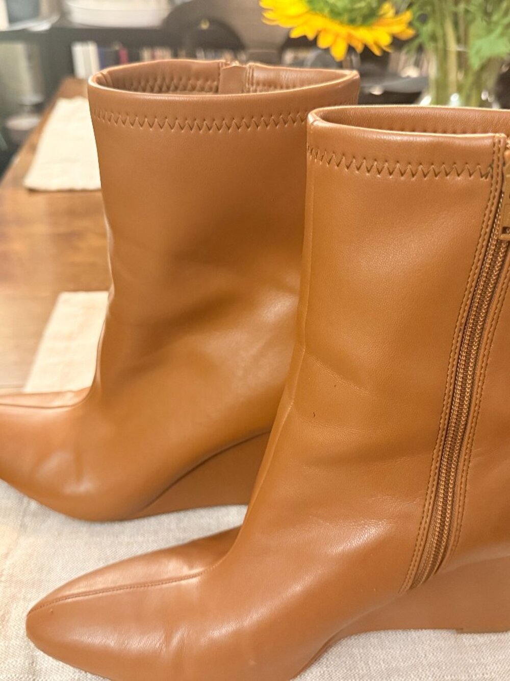 Target Cognac Wedge Ankle Boots Women's Size 10 Faux Leather Booties
